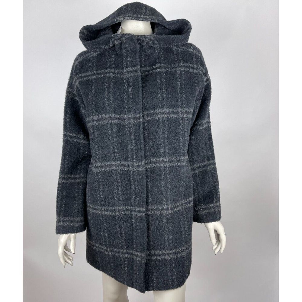 Eileen Fisher Chash Alpaca Blend Hooded Coat Women S NWT $598 Lined Plaid Pocket